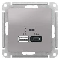 Розетка USB AtlasDesign тип A+C 5В/2.4А 2х5В/1.2А механизм алюм. SchE ATN000339