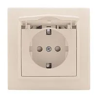 Розетка 1-м СП Минск 16А IP44 с заземл. защ. шторки с крышкой беж. EKF ERR16-029-200-44