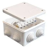 Коробка распределительная ОП 85х85х45мм IP54 с клемм. 7 выходов 3 гермоввода 10А 6 контактов крышка на винтах бел. Epplast 130113