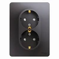 Розетка 2-м СП Glossa 16А IP20 250В с заземл. защ. шторки в сборе графит SchE GSL001326