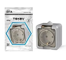 Розетка 1-м ОП Dita 16А IP54 250В с заземл. с прозр. крышкой сер. TOKOV ELECTRIC TKL-DT-R1Z-C06T-IP54