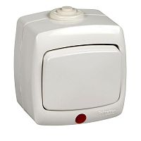 Переключатель проходной 1-кл. ОП Рондо 6А IP44 250В с подсветкой бел. SchE VA66-123B-BI