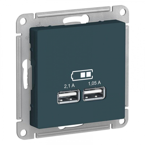 Розетка USB AtlasDesign тип A+A 5В 1х2.1А 2х1.05А механизм изумруд SE ATN000833