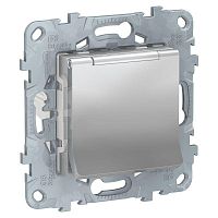 Розетка Unica New 16А 250В IP40 с заземл. защ. шторки с крышкой механизм алюм. SchE NU503730TA