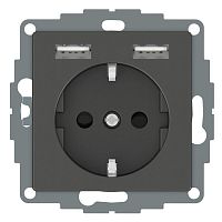 Розетка 1-м СП Merten SM 16А IP20 Schuko с 2-мя заряд. устройствами USB 2.4А антрацит SchE MTN2366-0414