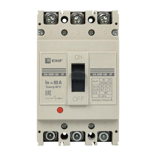 Выключатель автоматический 3п 100/80А 35кА ВА-99М PROxima EKF mccb99-100-80m фото 4