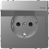 Розетка 1-м СП Merten D-Life 16А IP44 с заземл. с крышкой SD нерж. сталь SchE MTN2314-6036