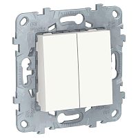Переключатель проходной 2-кл. 2мод. СП Unica New IP21 (2х(сх. 6)) 250В 10AX бел. SchE NU521318